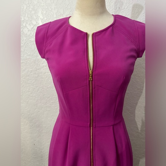Rebecca Taylor Pink Fuchsia Cap Sleeve Front Zip Cocktail Dress Size 2 Gorgeous - Picture 3 of 13
